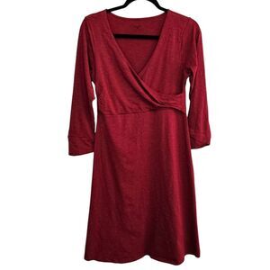 Toad & Co M Dress Red Knee Length Surplice Bodice Stretch Tencel Outdoor Comfort